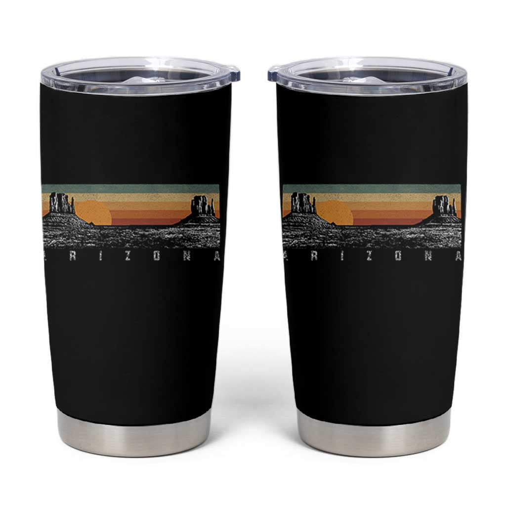 Retro Arizona Sunset Monument Valley Graphic Tumbler Cup Panoramic Desert Red Rocks Landscape Souvenir