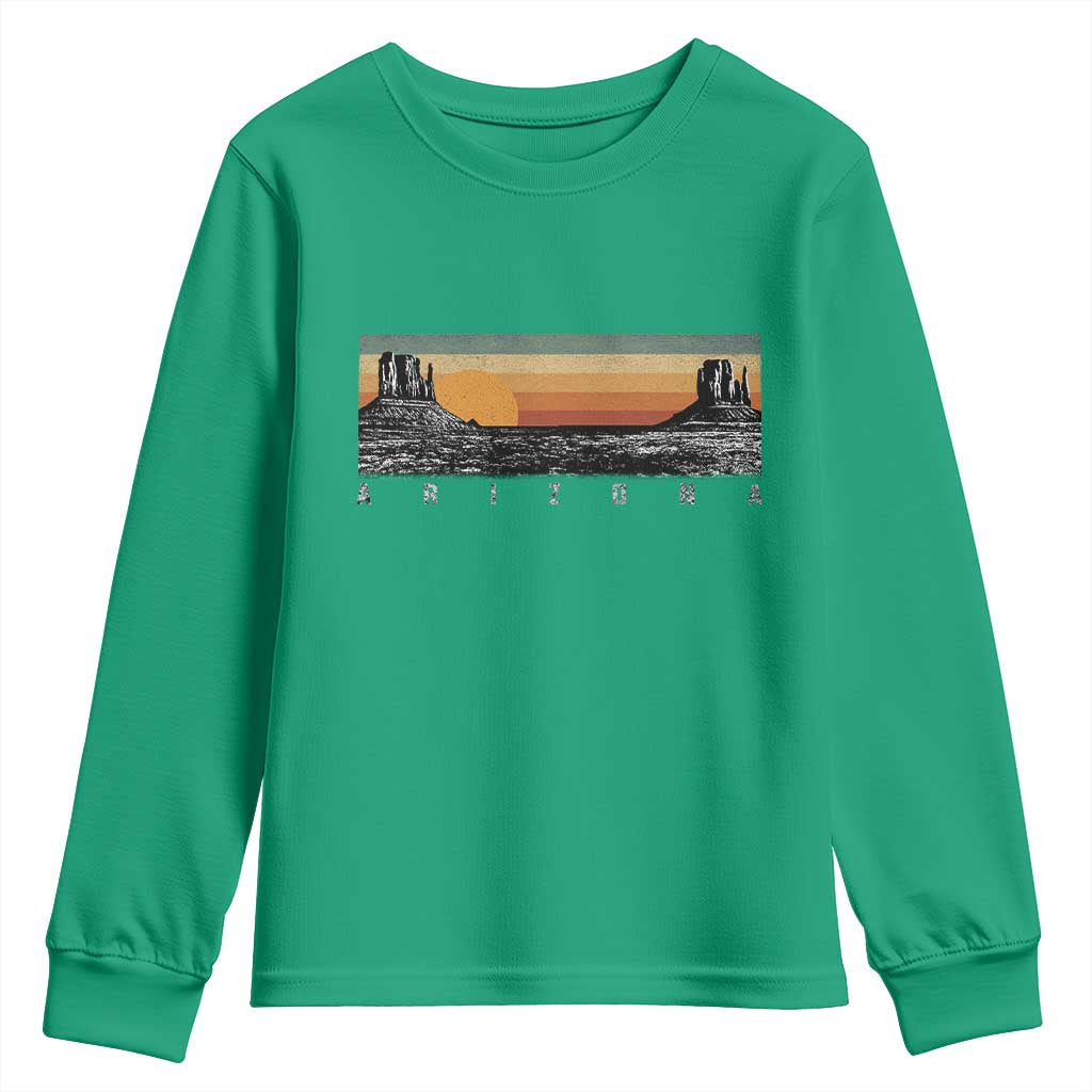 Retro Arizona Sunset Monument Valley Graphic Youth Sweatshirt Panoramic Desert Red Rocks Landscape Souvenir
