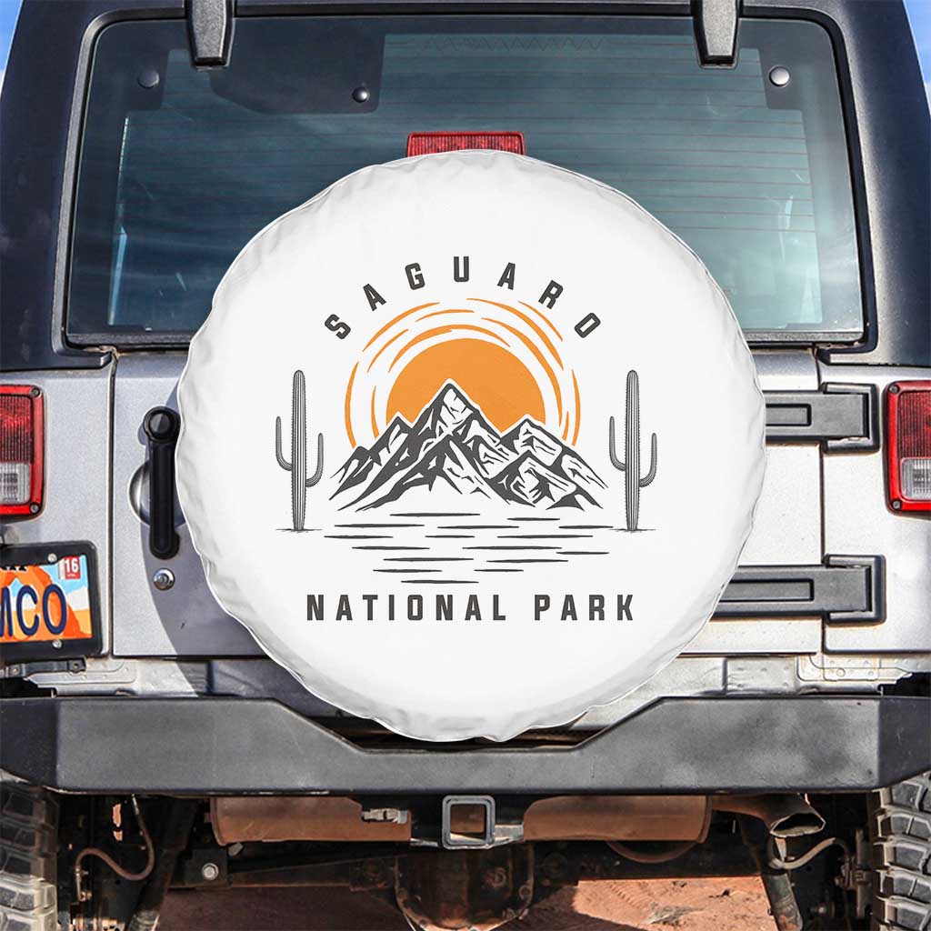 Retro Saguaro National Park Sunset Graphic Spare Tire Cover Vintage Arizona Desert Mountain Badge Souvenir