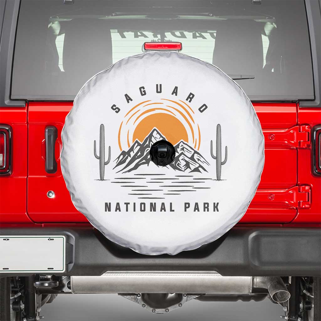 Retro Saguaro National Park Sunset Graphic Spare Tire Cover Vintage Arizona Desert Mountain Badge Souvenir