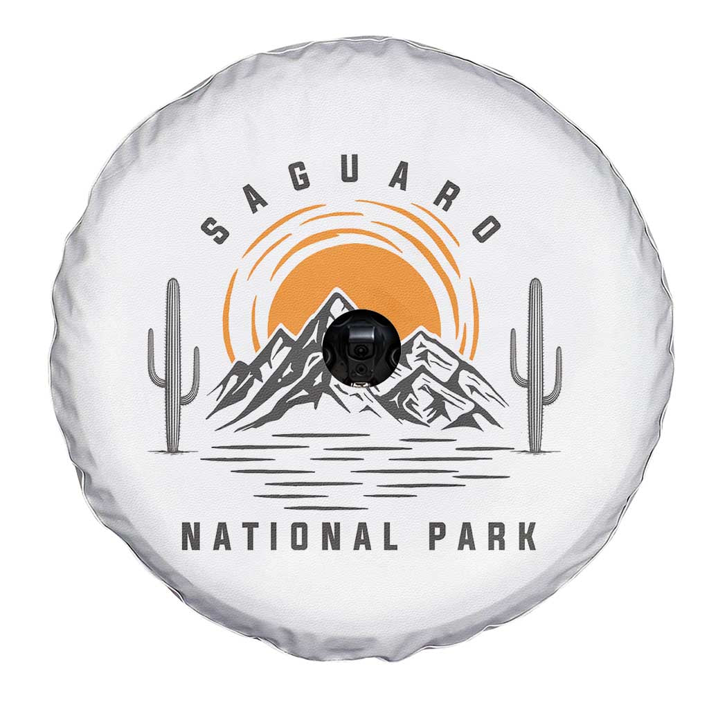 Retro Saguaro National Park Sunset Graphic Spare Tire Cover Vintage Arizona Desert Mountain Badge Souvenir