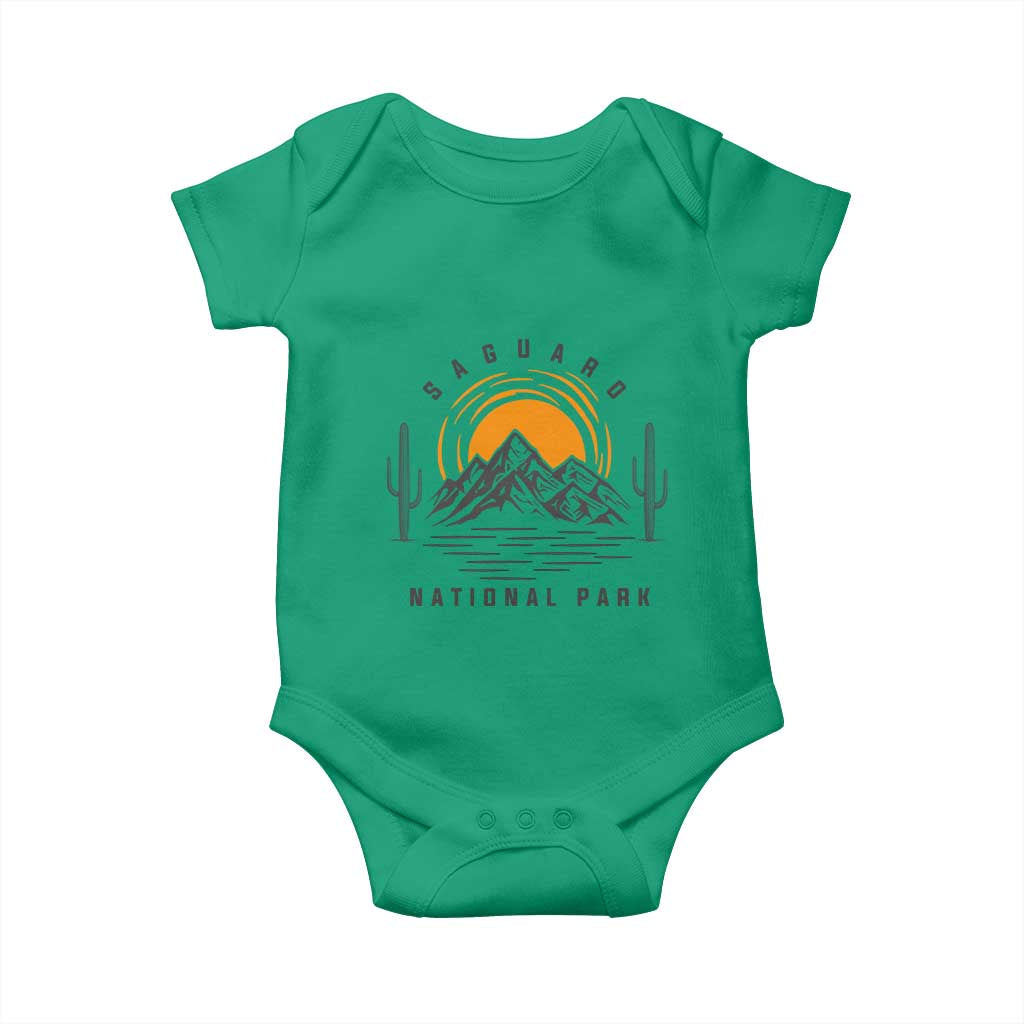 Retro Saguaro National Park Sunset Graphic Baby Onesie Vintage Arizona Desert Mountain Badge Souvenir