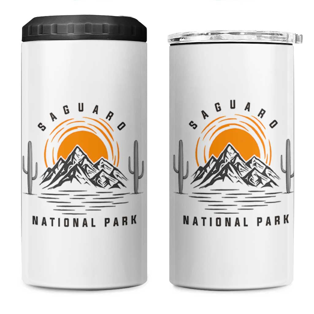 Retro Saguaro National Park Sunset Graphic 4 in 1 Can Cooler Tumbler Vintage Arizona Desert Mountain Badge Souvenir