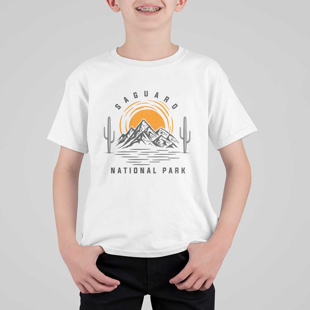 Retro Saguaro National Park Sunset Graphic T Shirt For Kid Vintage Arizona Desert Mountain Badge Souvenir