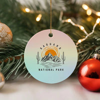 Retro Saguaro National Park Sunset Graphic Ceramic Ornament Vintage Arizona Desert Mountain Badge Souvenir