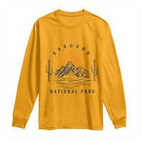 Retro Saguaro National Park Sunset Graphic Long Sleeve Shirt Vintage Arizona Desert Mountain Badge Souvenir