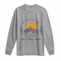Retro Saguaro National Park Sunset Graphic Long Sleeve Shirt Vintage Arizona Desert Mountain Badge Souvenir