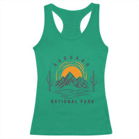Retro Saguaro National Park Sunset Graphic Racerback Tank Top Vintage Arizona Desert Mountain Badge Souvenir