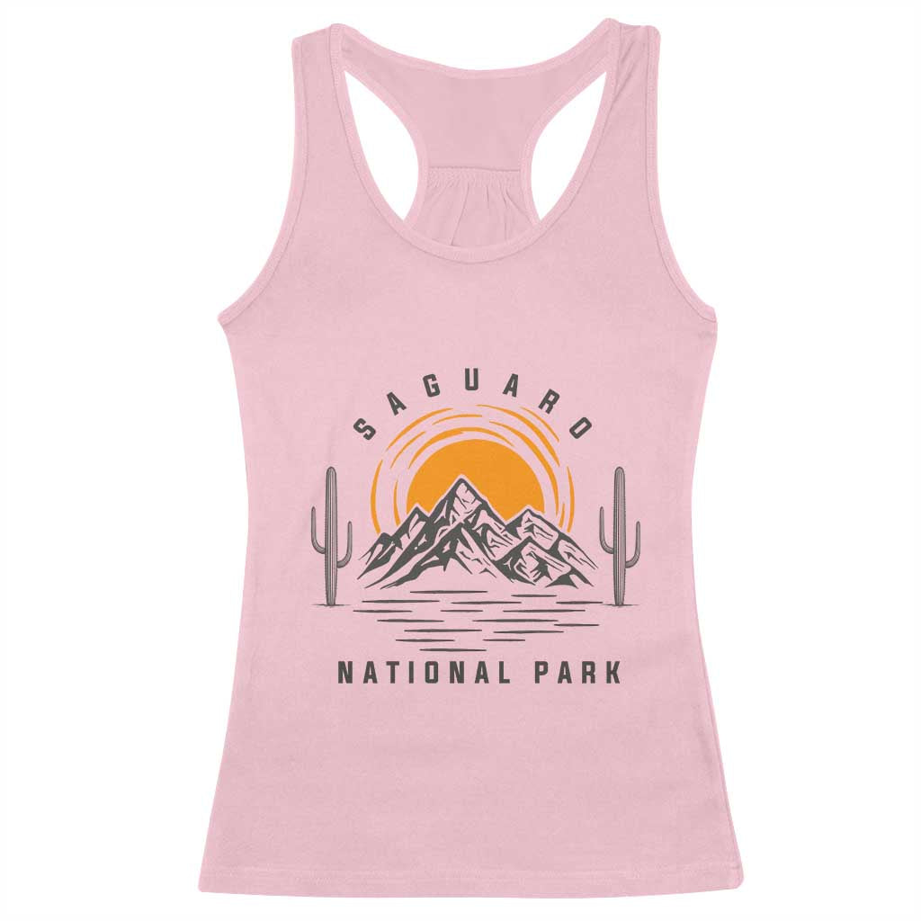 Retro Saguaro National Park Sunset Graphic Racerback Tank Top Vintage Arizona Desert Mountain Badge Souvenir