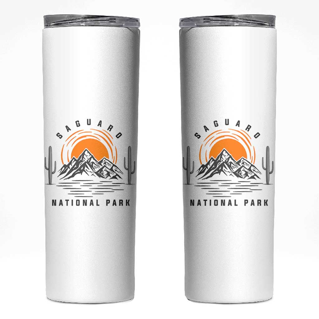 Retro Saguaro National Park Sunset Graphic Skinny Tumbler Vintage Arizona Desert Mountain Badge Souvenir