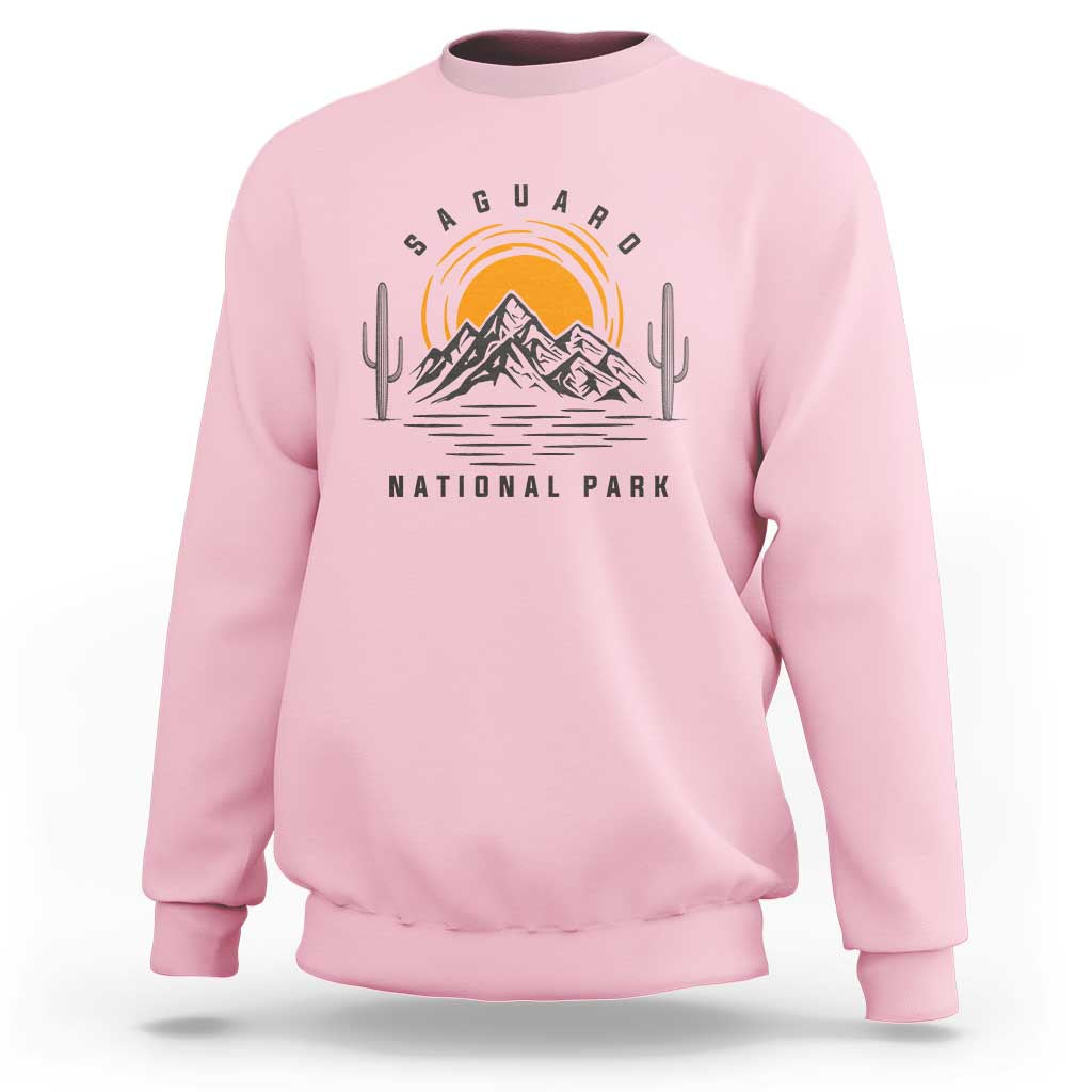 Retro Saguaro National Park Sunset Graphic Sweatshirt Vintage Arizona Desert Mountain Badge Souvenir
