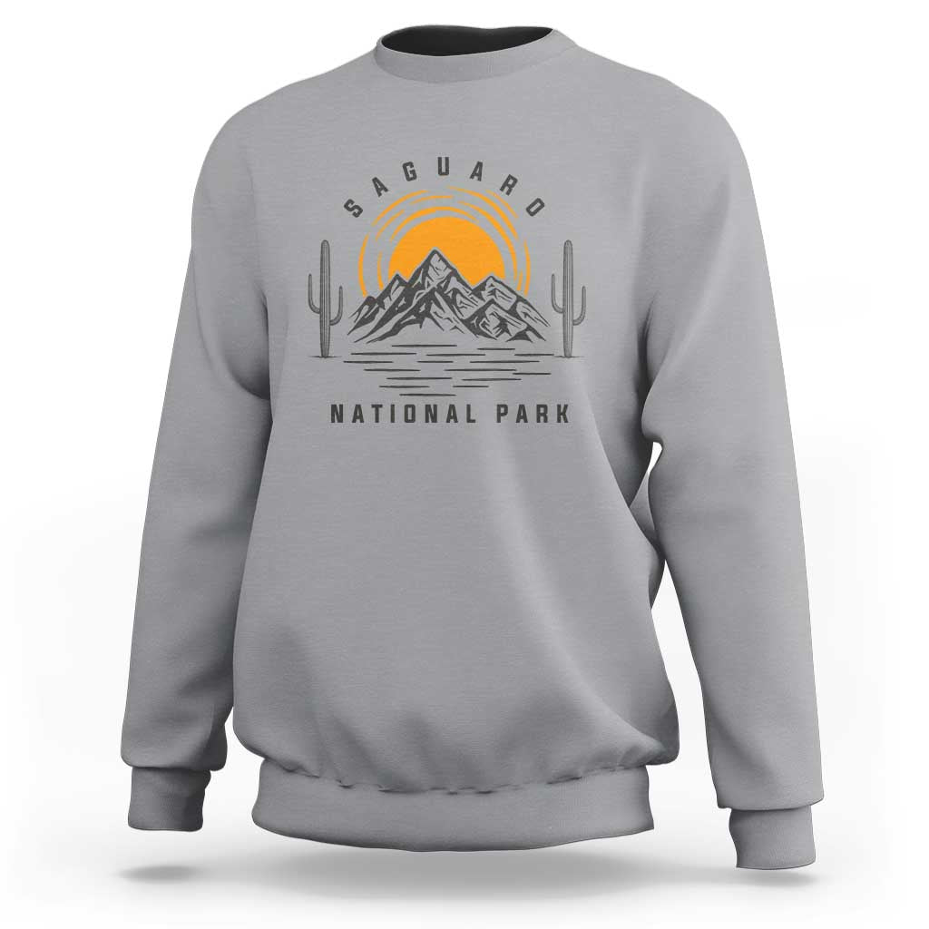 Retro Saguaro National Park Sunset Graphic Sweatshirt Vintage Arizona Desert Mountain Badge Souvenir