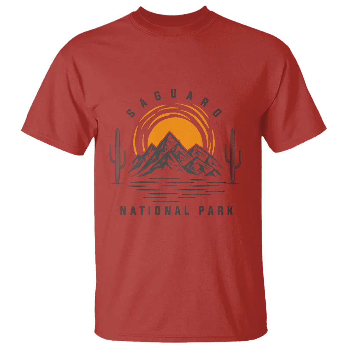 Retro Saguaro National Park Sunset Graphic T Shirt Vintage Arizona Desert Mountain Badge Souvenir