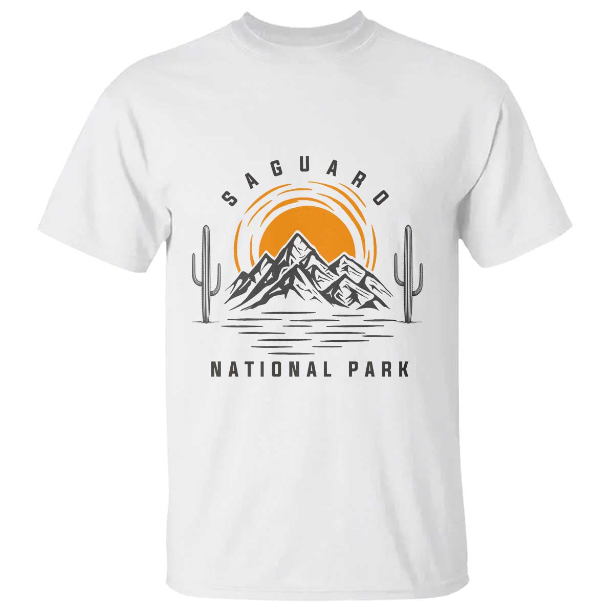 Retro Saguaro National Park Sunset Graphic T Shirt Vintage Arizona Desert Mountain Badge Souvenir