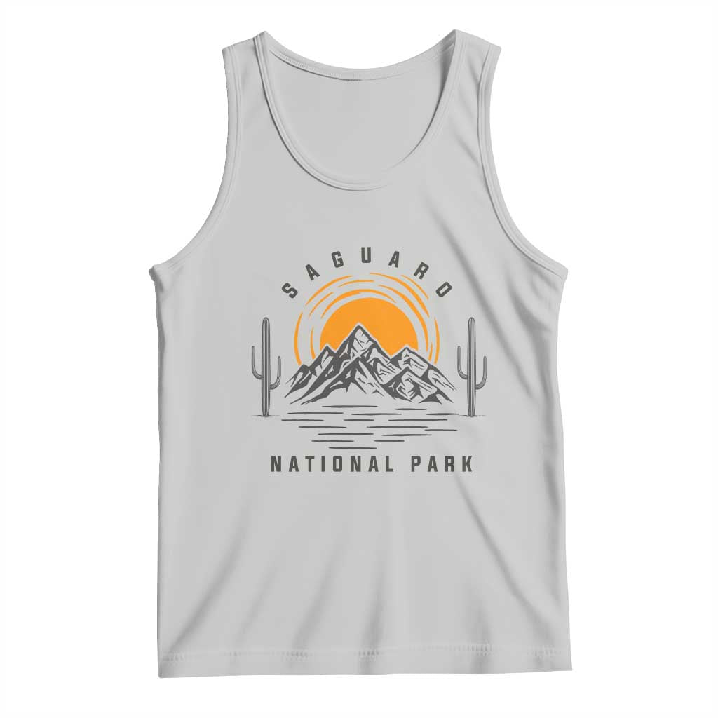 Retro Saguaro National Park Sunset Graphic Tank Top Vintage Arizona Desert Mountain Badge Souvenir