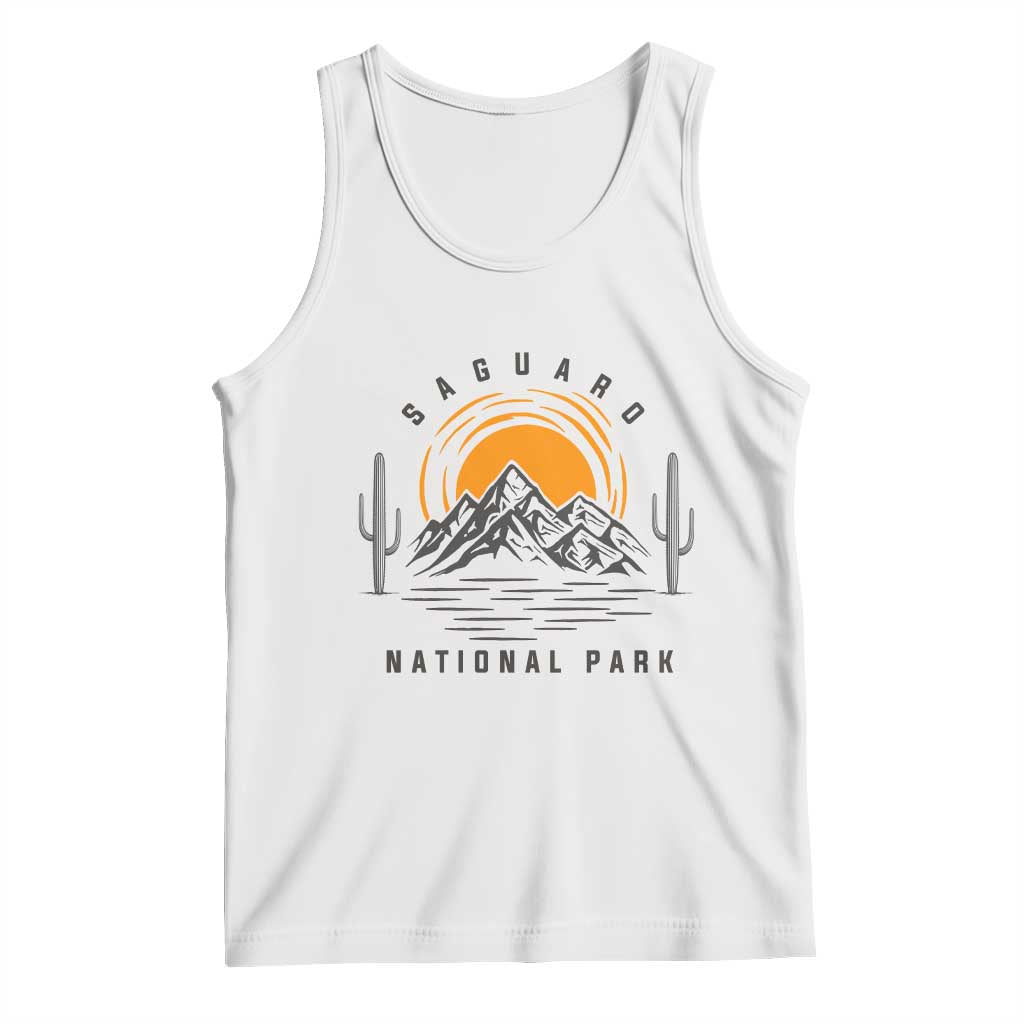Retro Saguaro National Park Sunset Graphic Tank Top Vintage Arizona Desert Mountain Badge Souvenir