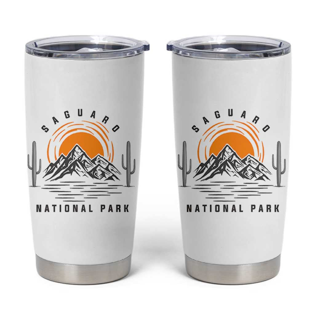 Retro Saguaro National Park Sunset Graphic Tumbler Cup Vintage Arizona Desert Mountain Badge Souvenir