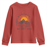 Retro Saguaro National Park Sunset Graphic Youth Sweatshirt Vintage Arizona Desert Mountain Badge Souvenir