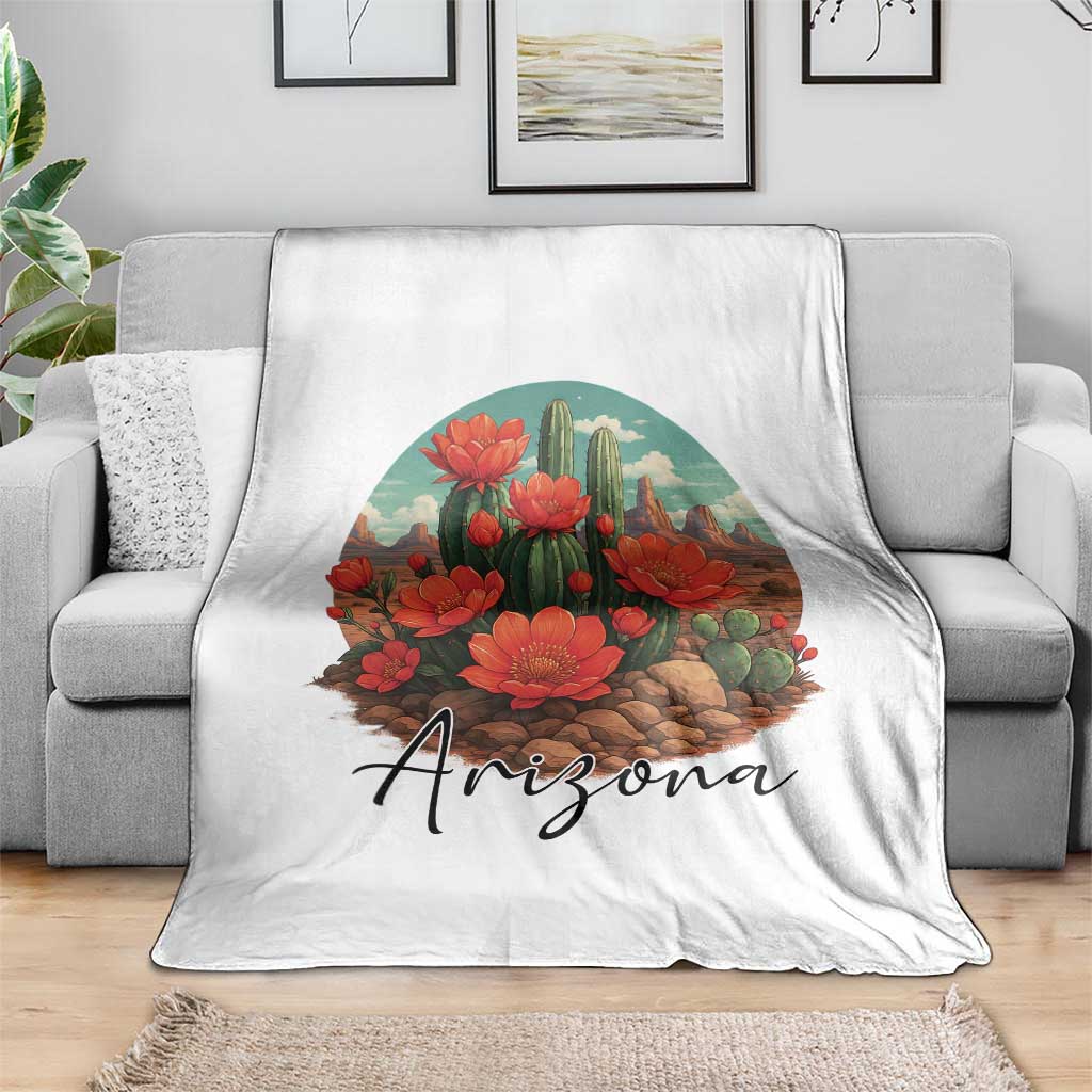 Beautiful Blooming Cactus Flower Arizona Graphic Throw Blanket Vintage Desert Botanical Floral Nature Souvenir