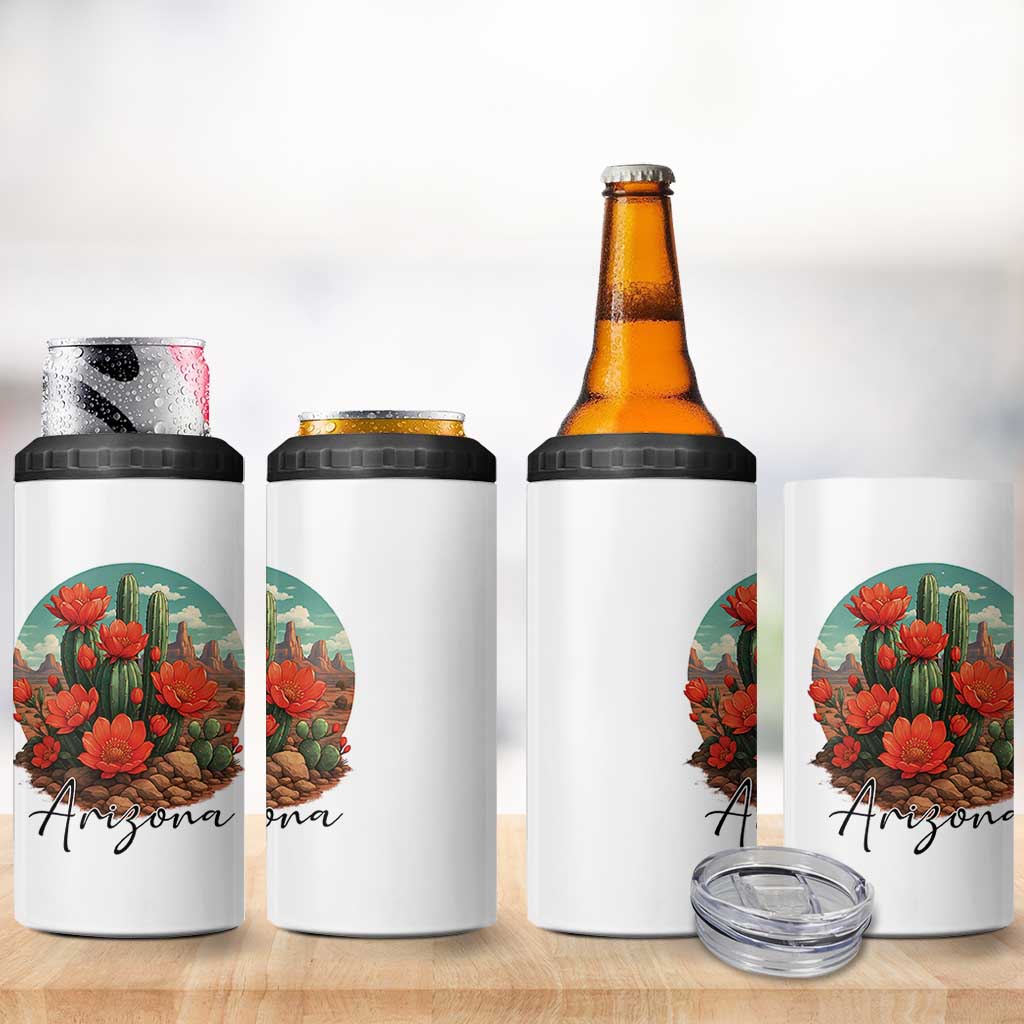 Beautiful Blooming Cactus Flower Arizona Graphic 4 in 1 Can Cooler Tumbler Vintage Desert Botanical Floral Nature Souvenir