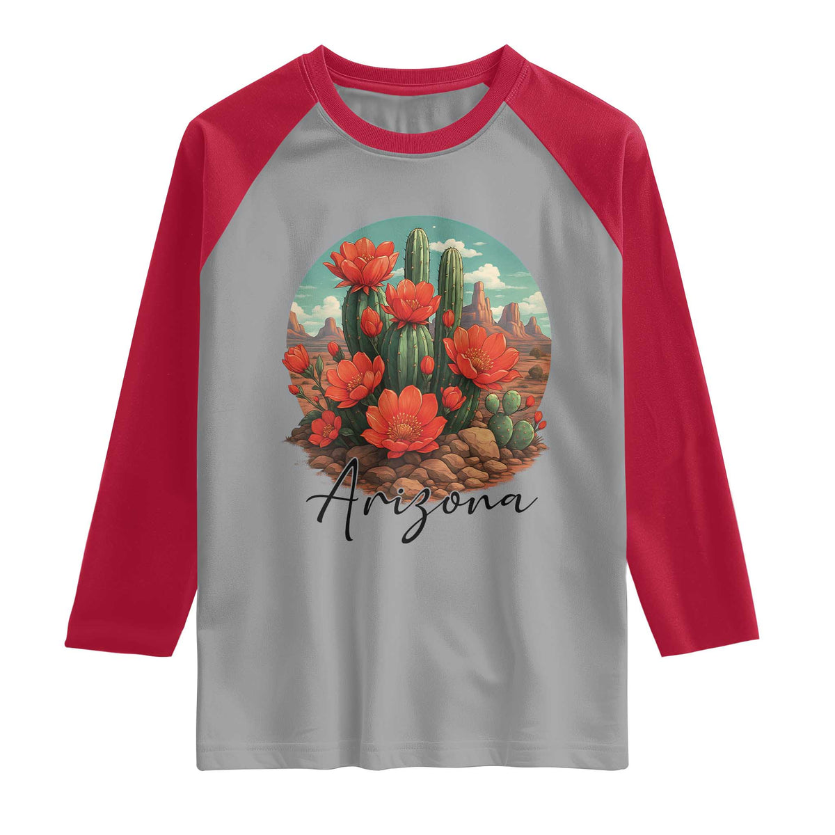 Beautiful Blooming Cactus Flower Arizona Graphic Raglan Shirt Vintage Desert Botanical Floral Nature Souvenir
