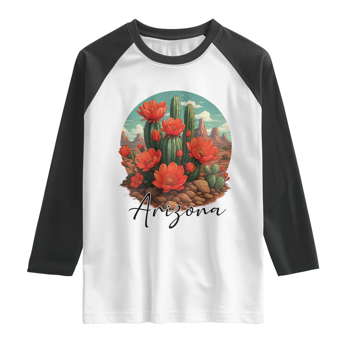 Beautiful Blooming Cactus Flower Arizona Graphic Raglan Shirt Vintage Desert Botanical Floral Nature Souvenir
