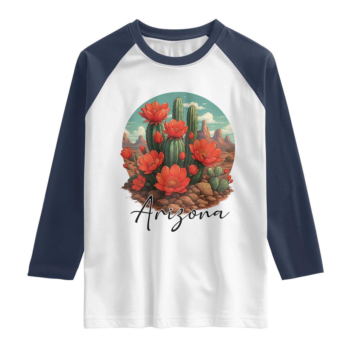 Beautiful Blooming Cactus Flower Arizona Graphic Raglan Shirt Vintage Desert Botanical Floral Nature Souvenir