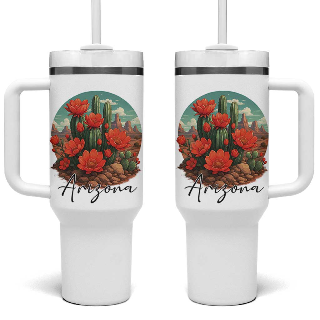 Beautiful Blooming Cactus Flower Arizona Graphic Tumbler With Handle Vintage Desert Botanical Floral Nature Souvenir