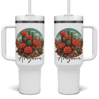 Beautiful Blooming Cactus Flower Arizona Graphic Tumbler With Handle Vintage Desert Botanical Floral Nature Souvenir