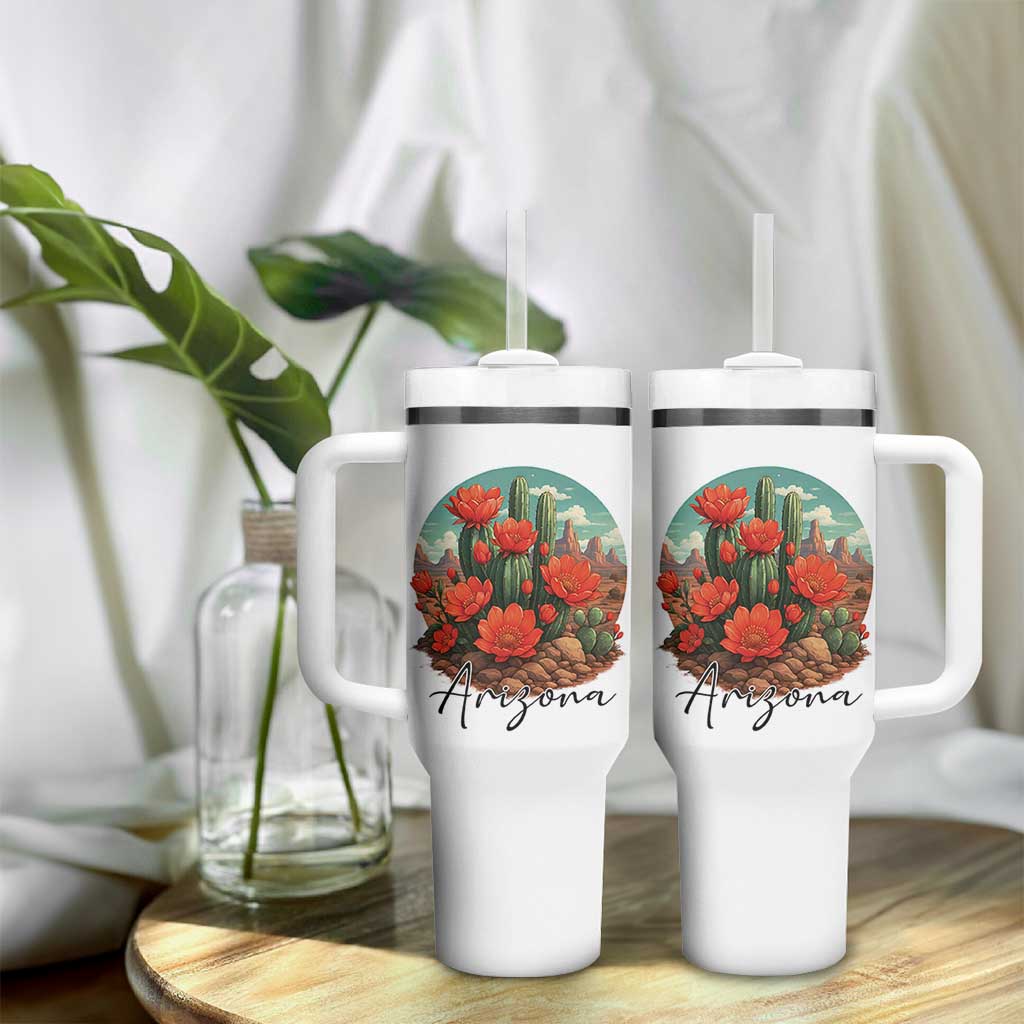 Beautiful Blooming Cactus Flower Arizona Graphic Tumbler With Handle Vintage Desert Botanical Floral Nature Souvenir