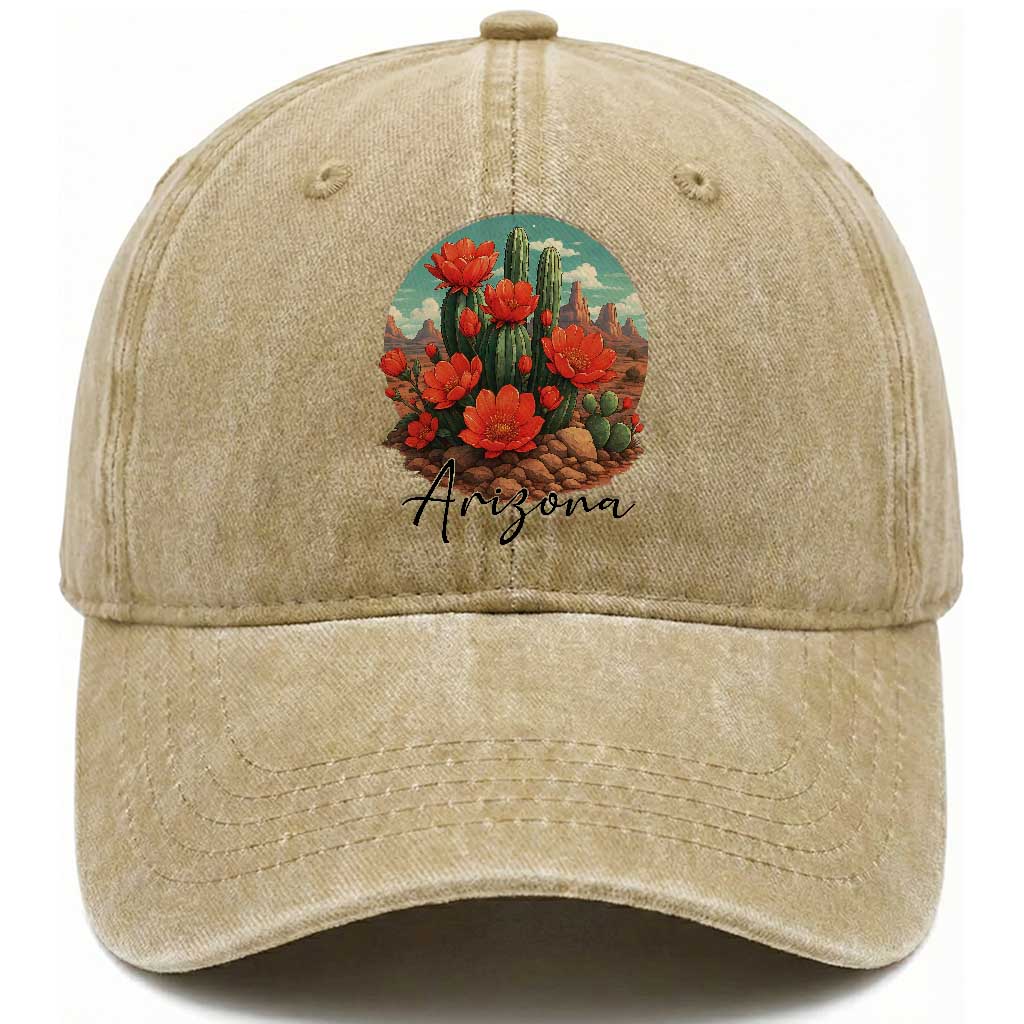 Beautiful Blooming Cactus Flower Arizona Graphic Washed Cotton Baseball Cap Vintage Desert Botanical Floral Nature Souvenir