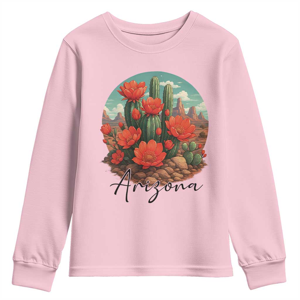 Beautiful Blooming Cactus Flower Arizona Graphic Youth Sweatshirt Vintage Desert Botanical Floral Nature Souvenir