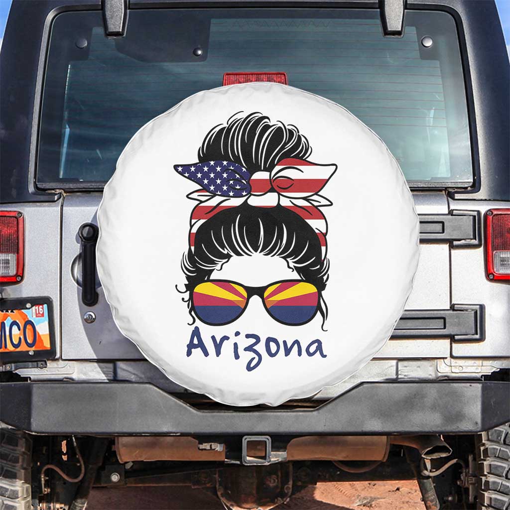 Patriotic Arizona Messy Bun Girl Graphic Spare Tire Cover American Flag Sunglasses Southwest State Pride Souvenir
