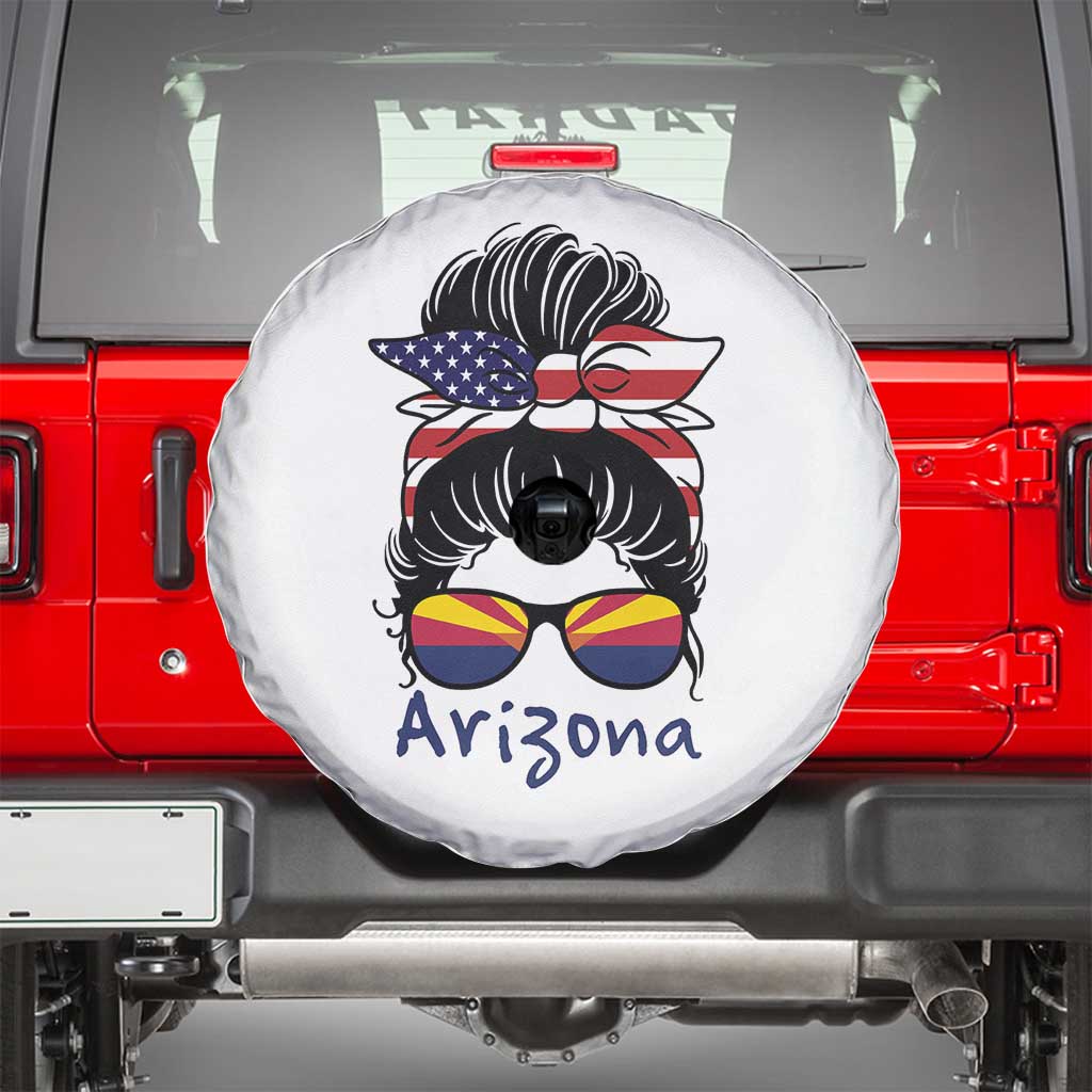 Patriotic Arizona Messy Bun Girl Graphic Spare Tire Cover American Flag Sunglasses Southwest State Pride Souvenir