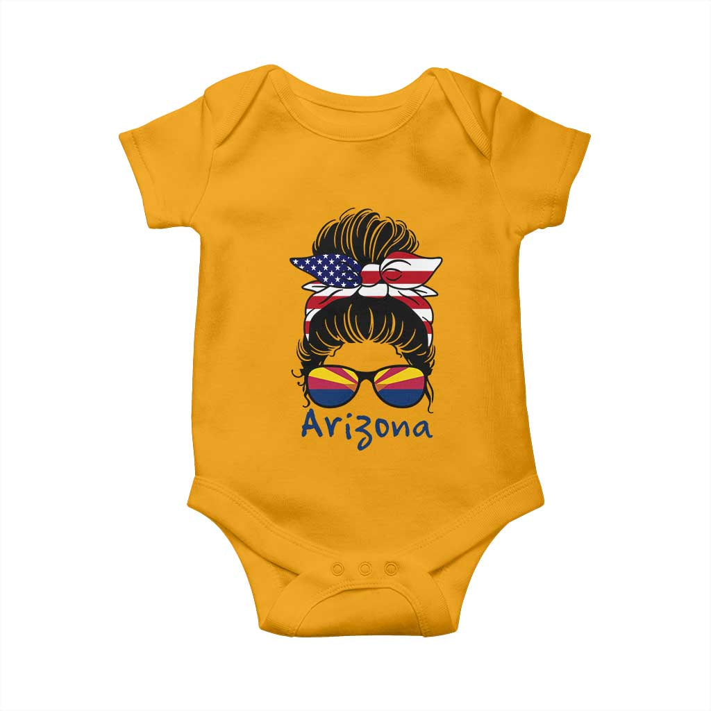 Patriotic Arizona Messy Bun Girl Graphic Baby Onesie American Flag Sunglasses Southwest State Pride Souvenir