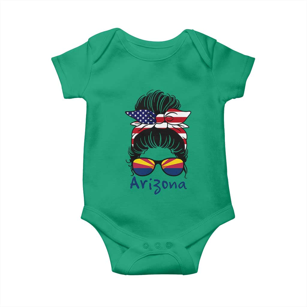 Patriotic Arizona Messy Bun Girl Graphic Baby Onesie American Flag Sunglasses Southwest State Pride Souvenir