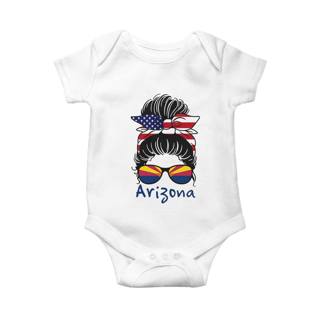 Patriotic Arizona Messy Bun Girl Graphic Baby Onesie American Flag Sunglasses Southwest State Pride Souvenir