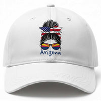 Patriotic Arizona Messy Bun Girl Graphic Baseball Cap American Flag Sunglasses Southwest State Pride Souvenir