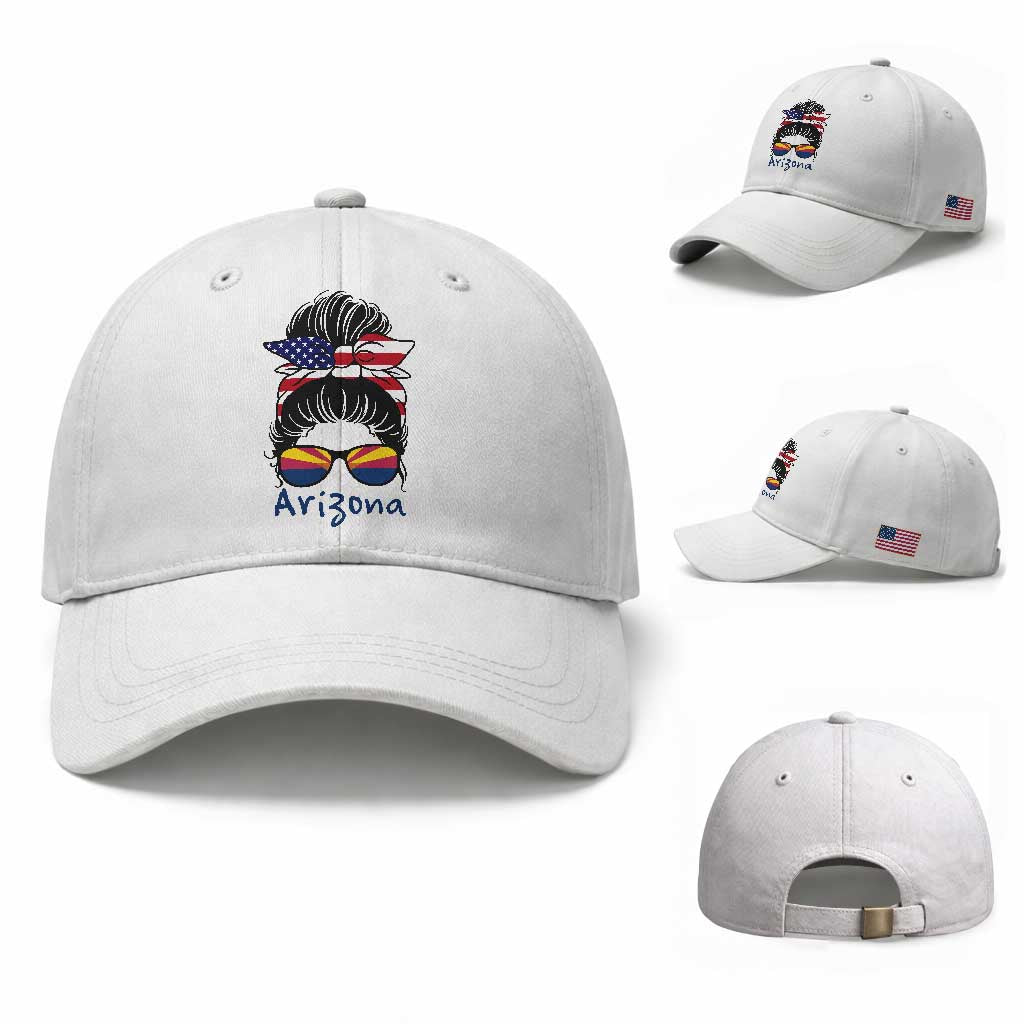 Patriotic Arizona Messy Bun Girl Graphic Baseball Cap American Flag Sunglasses Southwest State Pride Souvenir