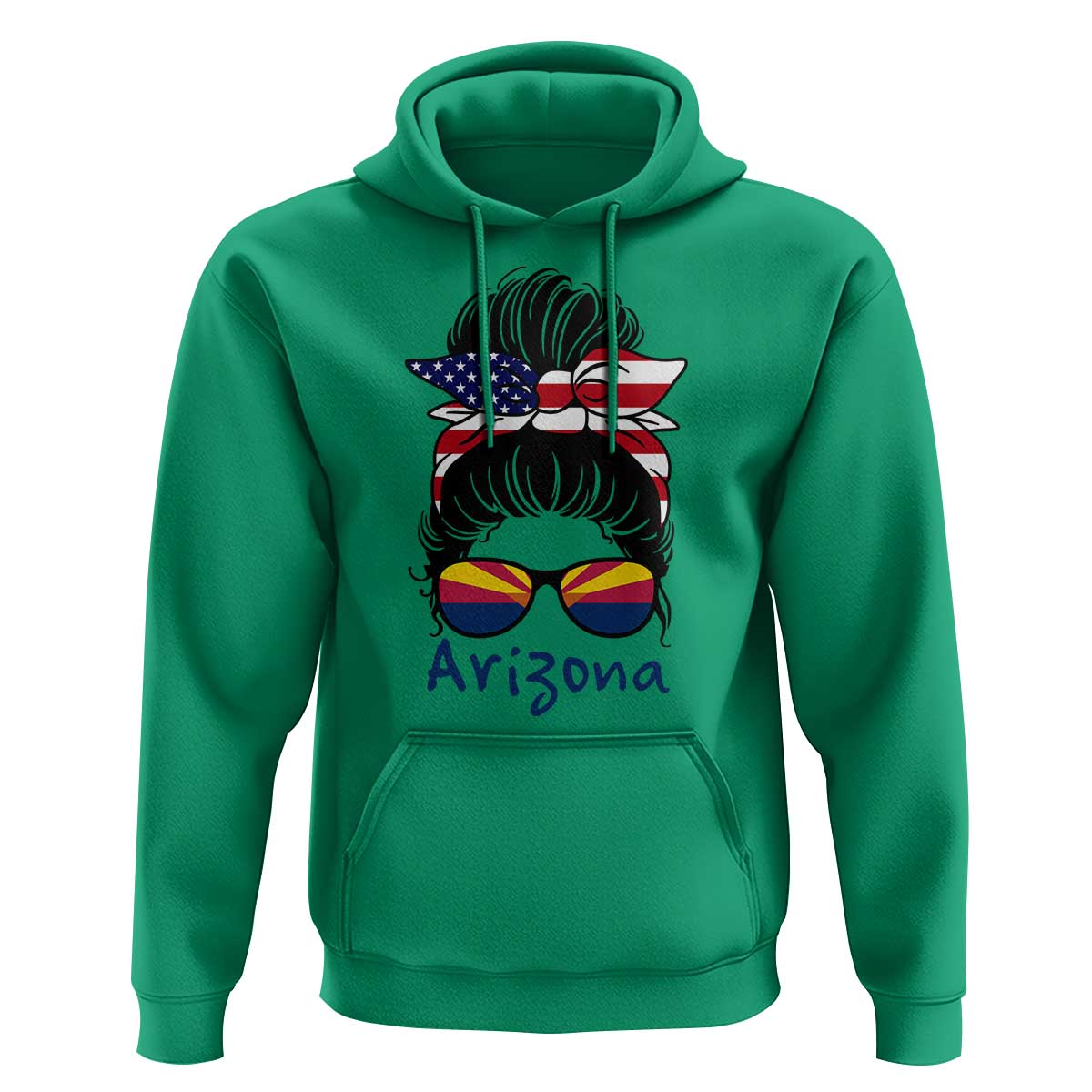 Patriotic Arizona Messy Bun Girl Graphic Hoodie American Flag Sunglasses Southwest State Pride Souvenir