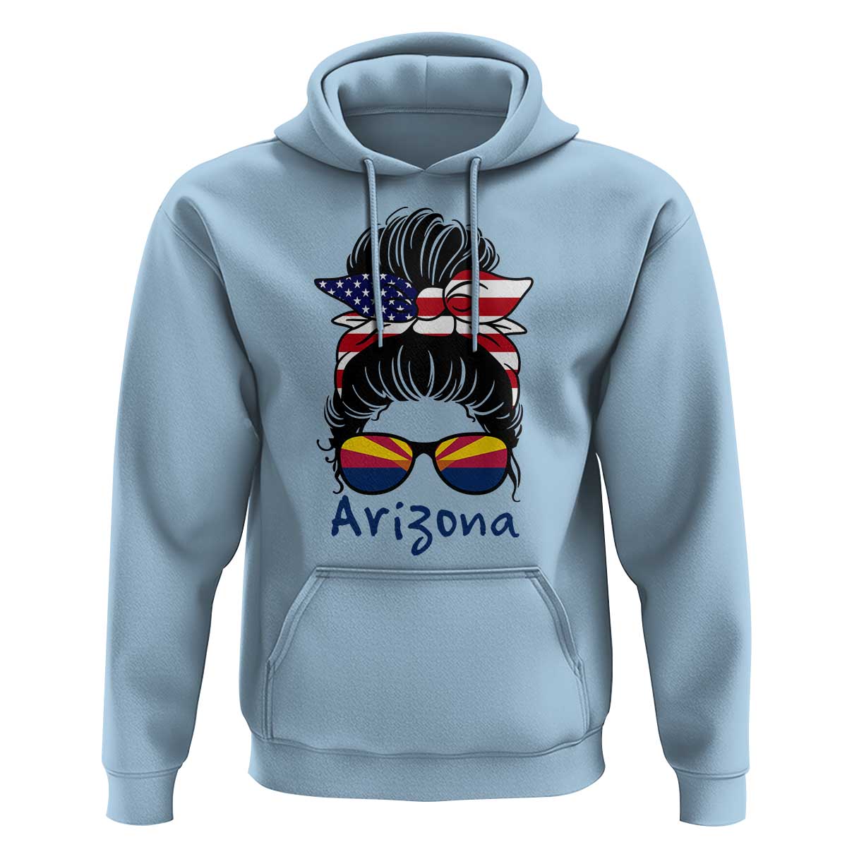 Patriotic Arizona Messy Bun Girl Graphic Hoodie American Flag Sunglasses Southwest State Pride Souvenir