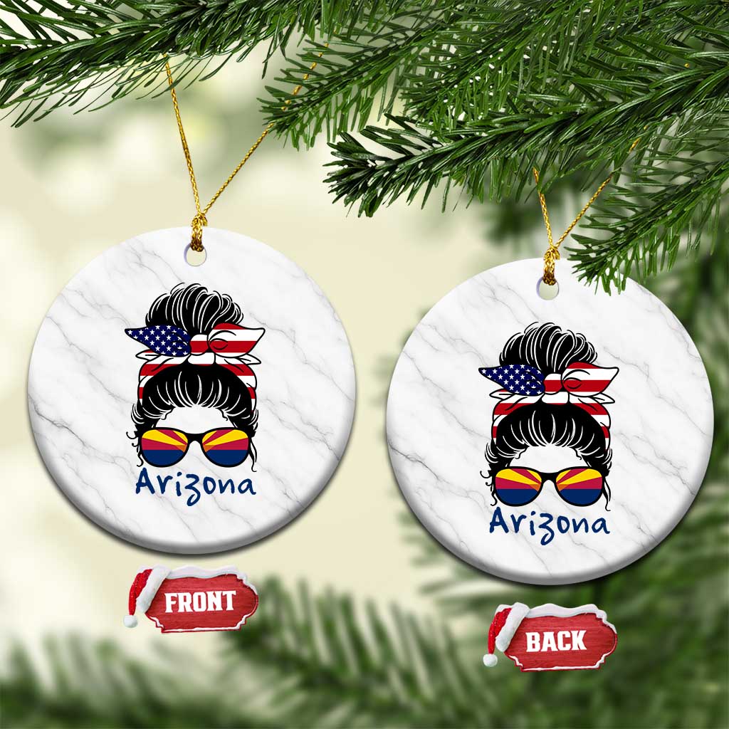 Patriotic Arizona Messy Bun Girl Graphic Ceramic Ornament American Flag Sunglasses Southwest State Pride Souvenir