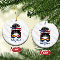 Patriotic Arizona Messy Bun Girl Graphic Ceramic Ornament American Flag Sunglasses Southwest State Pride Souvenir