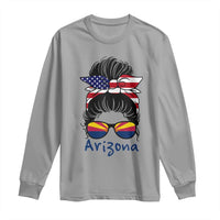 Patriotic Arizona Messy Bun Girl Graphic Long Sleeve Shirt American Flag Sunglasses Southwest State Pride Souvenir