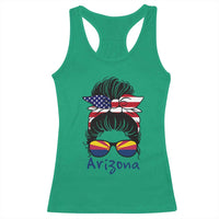 Patriotic Arizona Messy Bun Girl Graphic Racerback Tank Top American Flag Sunglasses Southwest State Pride Souvenir