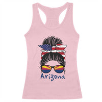 Patriotic Arizona Messy Bun Girl Graphic Racerback Tank Top American Flag Sunglasses Southwest State Pride Souvenir