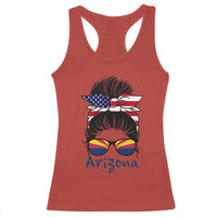 Patriotic Arizona Messy Bun Girl Graphic Racerback Tank Top American Flag Sunglasses Southwest State Pride Souvenir