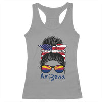 Patriotic Arizona Messy Bun Girl Graphic Racerback Tank Top American Flag Sunglasses Southwest State Pride Souvenir