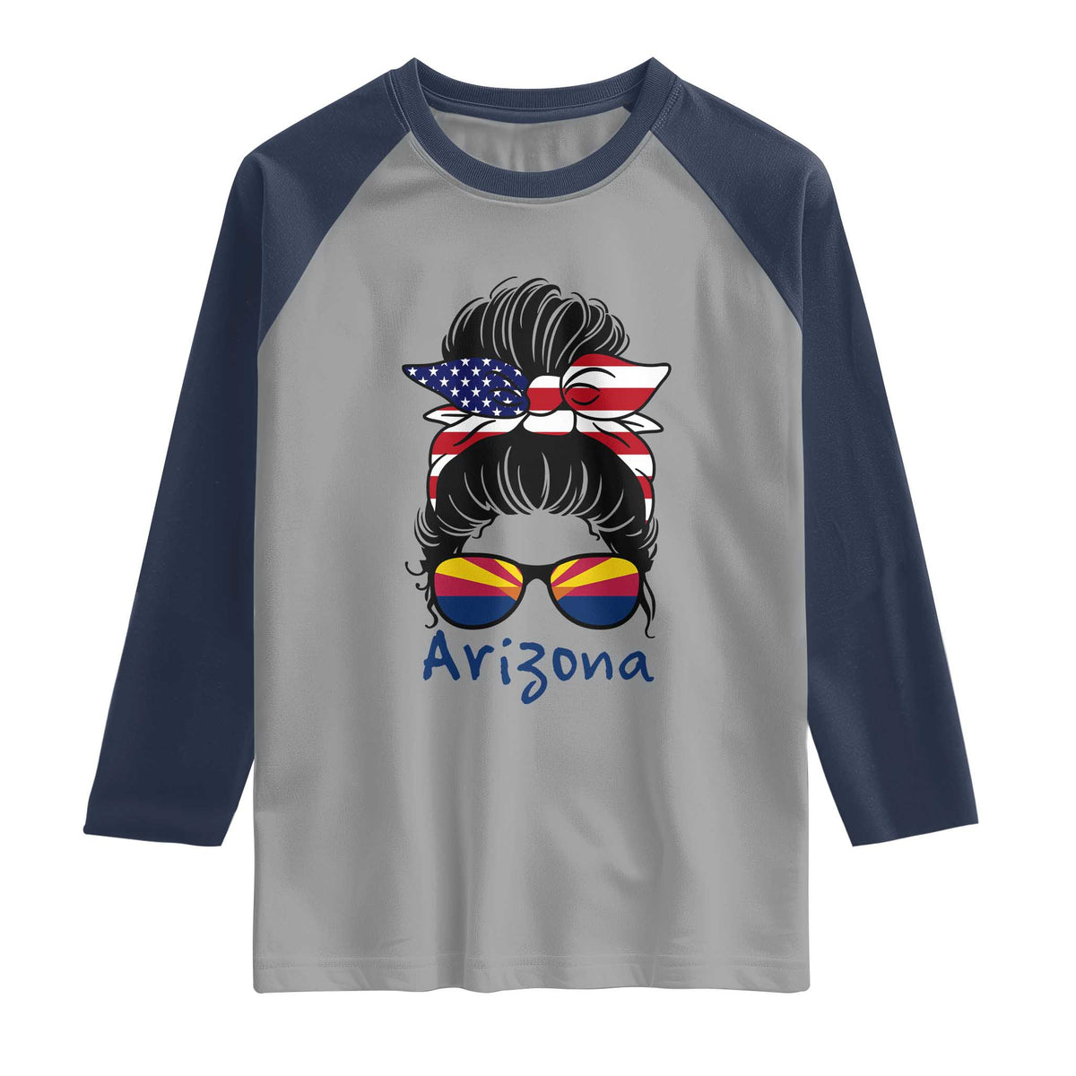Patriotic Arizona Messy Bun Girl Graphic Raglan Shirt American Flag Sunglasses Southwest State Pride Souvenir