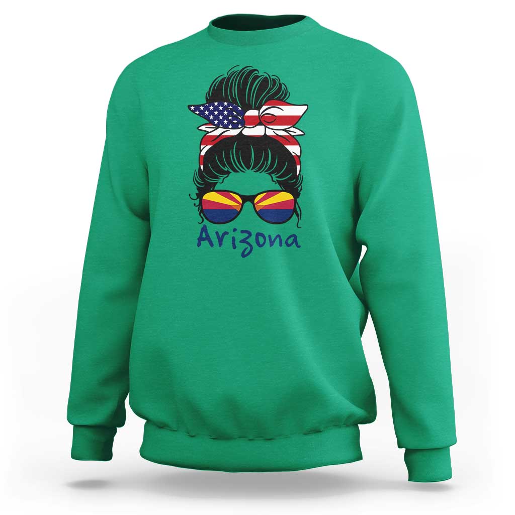 Patriotic Arizona Messy Bun Girl Graphic Sweatshirt American Flag Sunglasses Southwest State Pride Souvenir